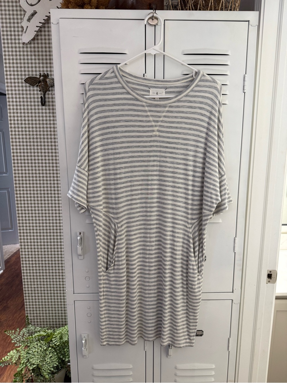 Lou & Grey Gray and White Striped Knit Top
